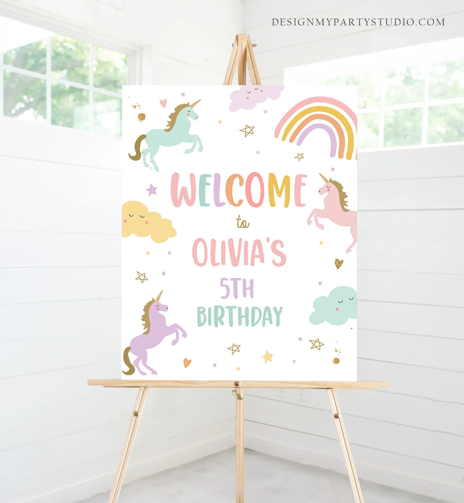 Editable Unicorn Welcome Sign Pastel Unicorn Birthday Door Sign Rainbo Design My Party Studio