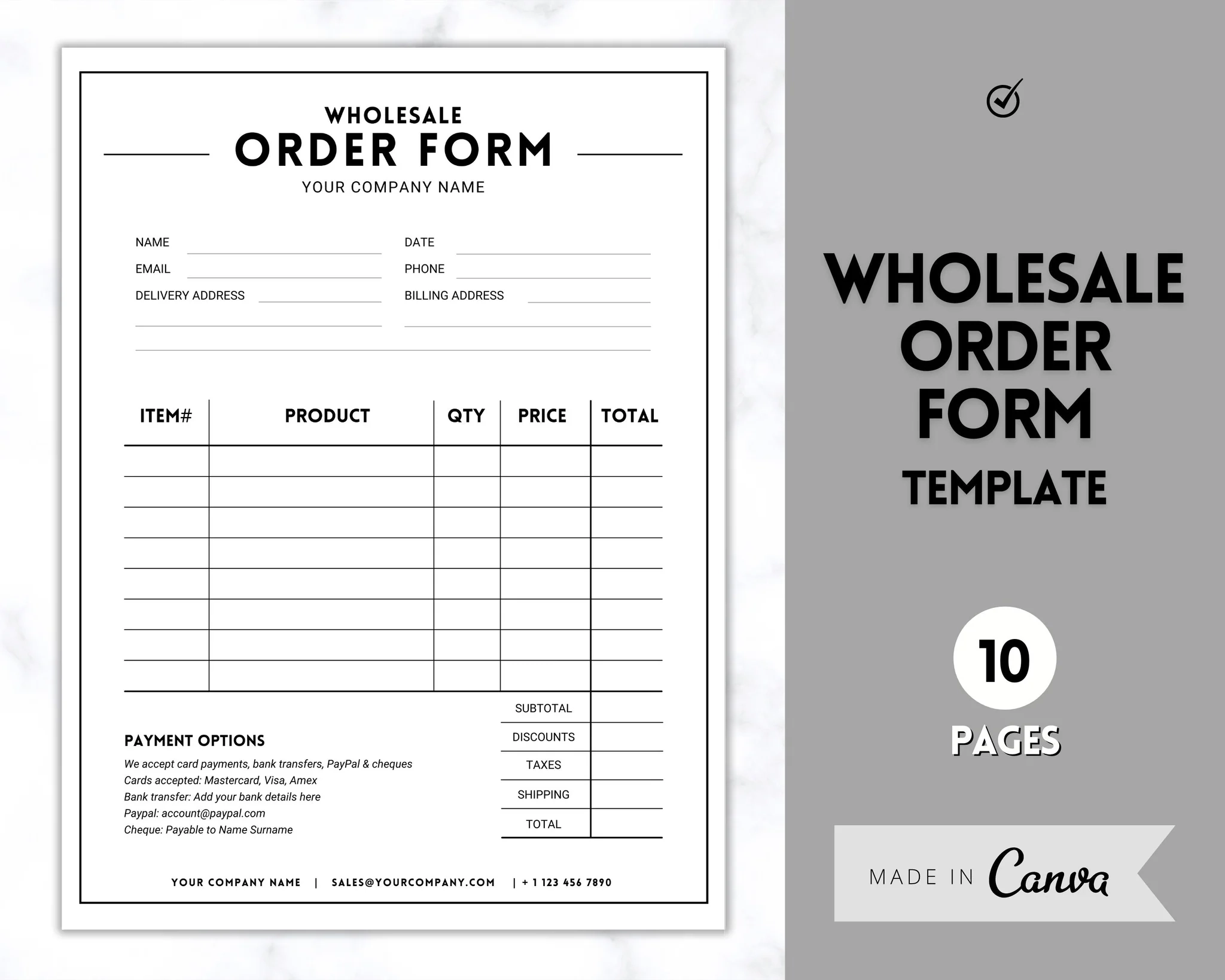 Printable Order List Form