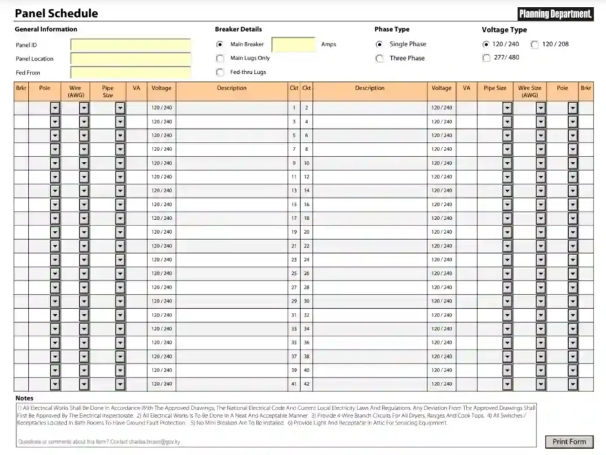 Electrical Panel Schedule Template Fill Out Printable PDF Forms Online