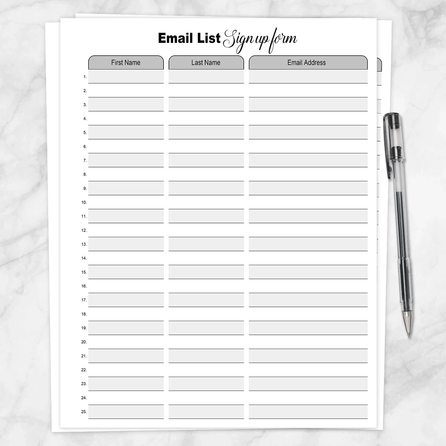 Free Email List Template Printables