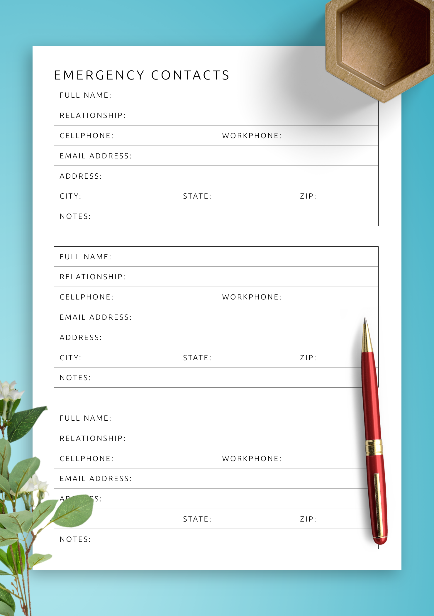 Free Printable Emergency Contact Sheet