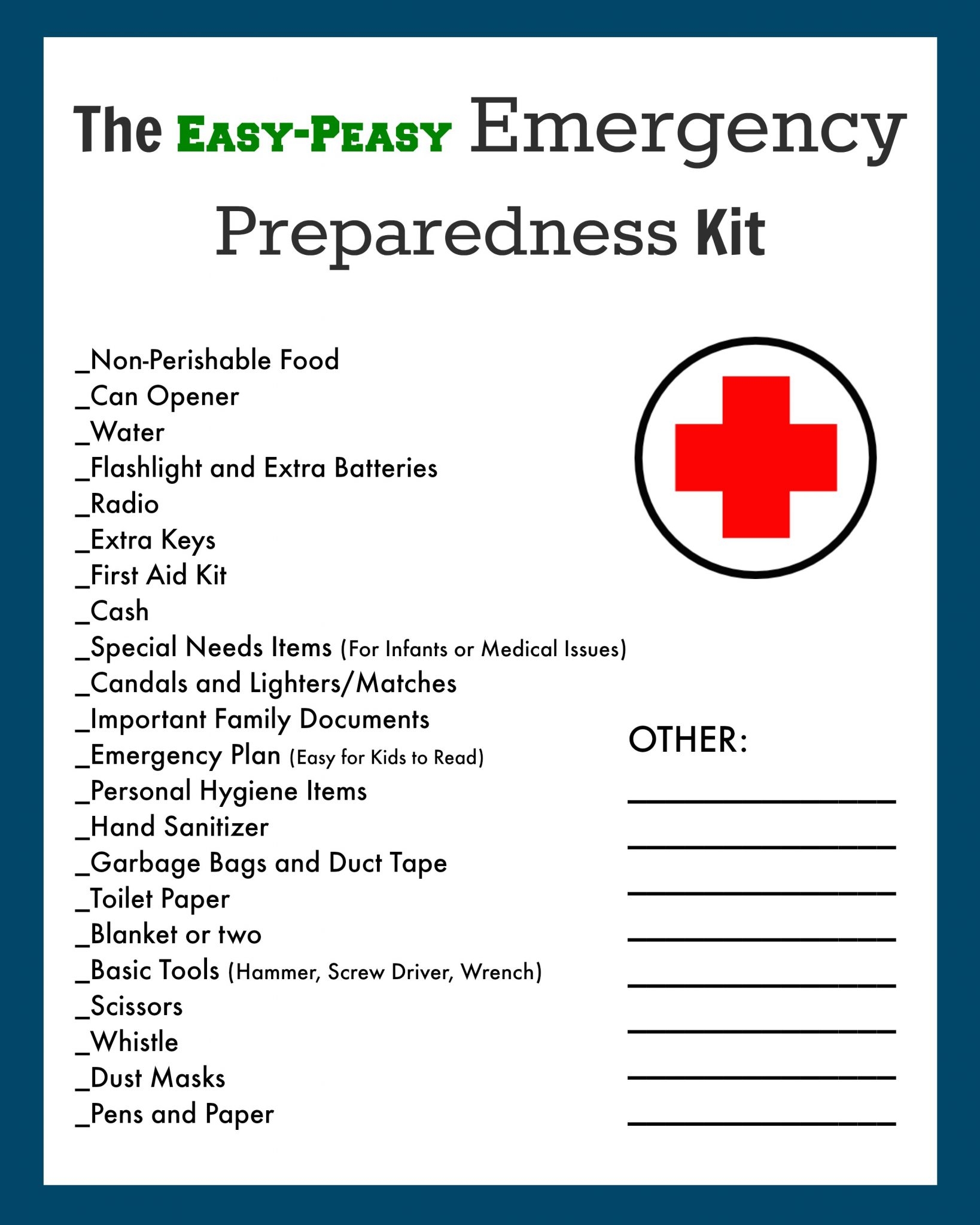 72 Hour Kit List Printable