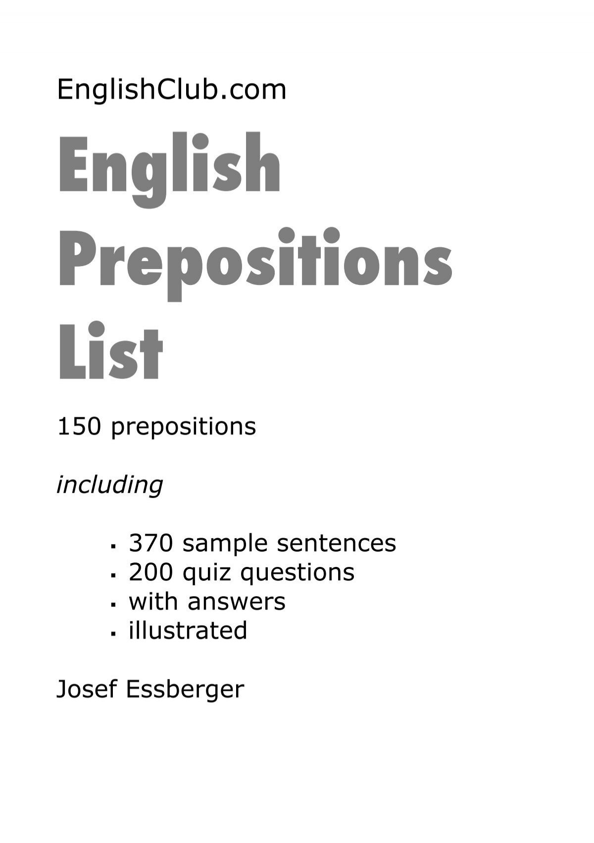 150 Preposition List To Printable