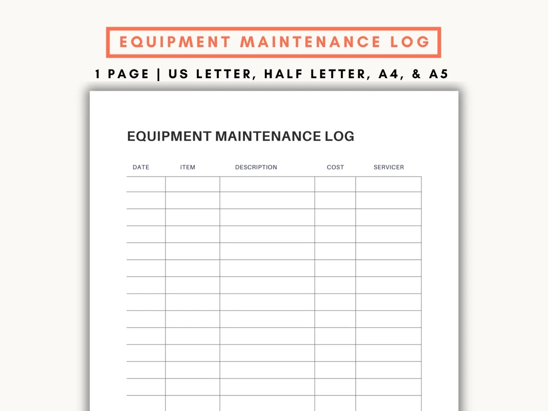 Printable Equipment Service Sheets