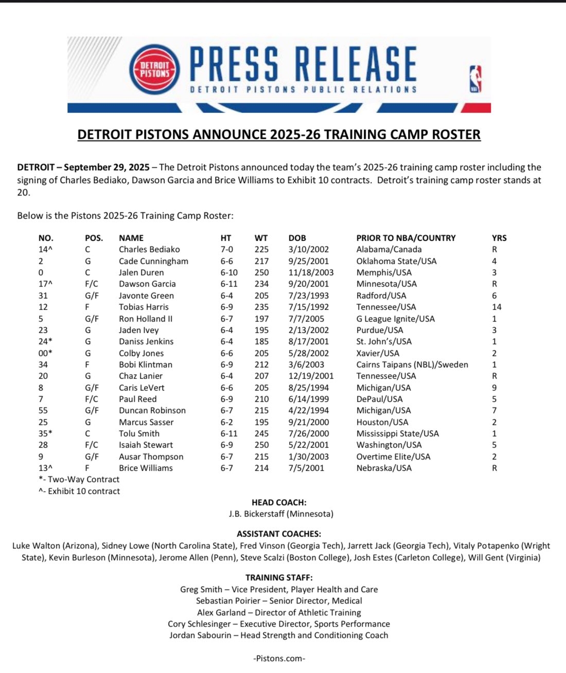 Detroit Pistons 2025-26 Printable Schedule Detroit Pistons 2025-26 Printable Schedule