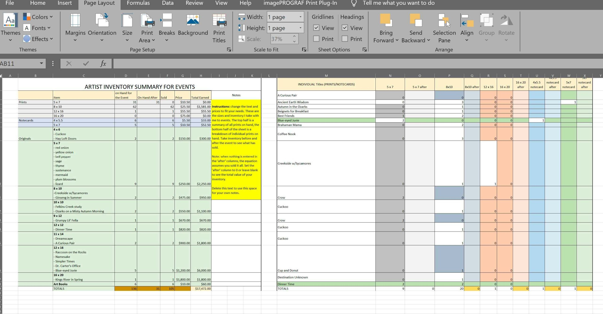 Excel Artist Event Inventory Spreadsheet Calculates Shop Wild Ozark