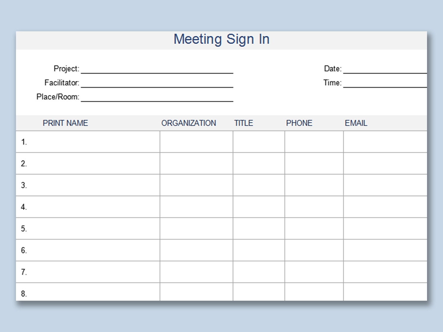 EXCEL Of Meeting Sign In Sheet xlsx WPS Free Templates EXCEL Of Meeting Sign In Sheet xlsx WPS Free Templates