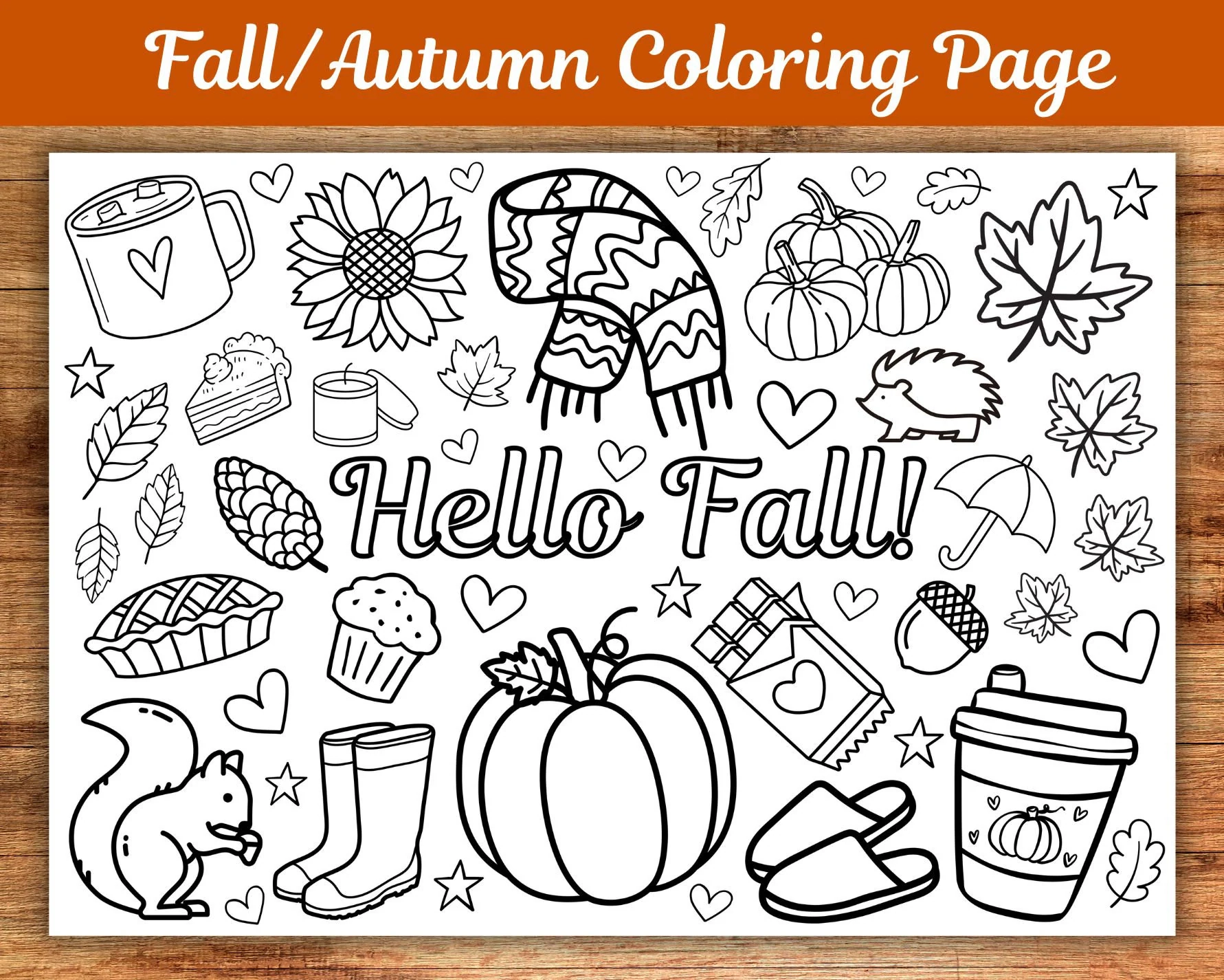 Fall autumn Coloring Page Fall Coloring Placemat Cozy Vibes Coloring Fall Coloring Pages Kids Fall Printable Kids Fall Activity Etsy