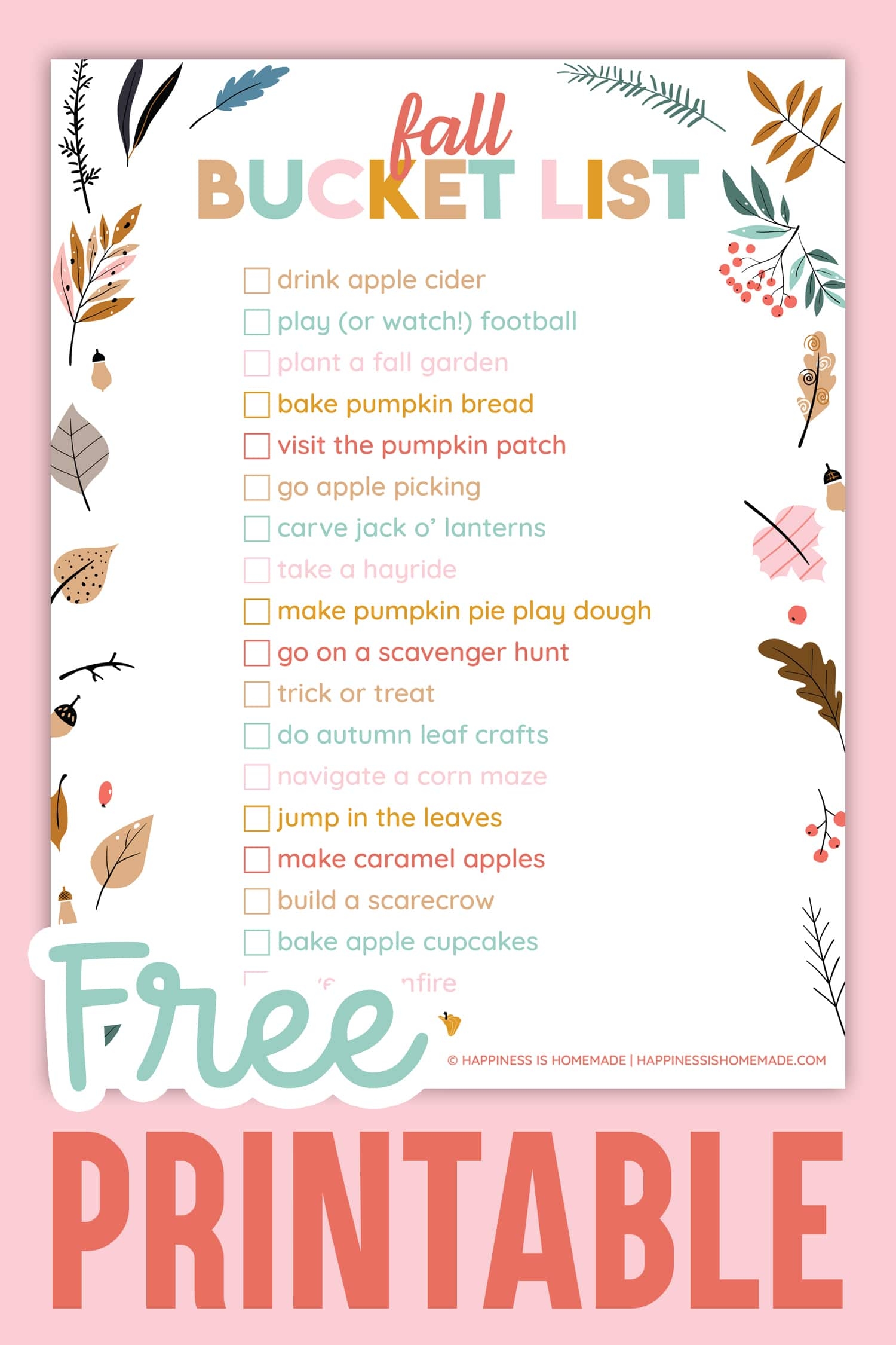 Fall Bucket List Printable Activities Happiness Is Homemade