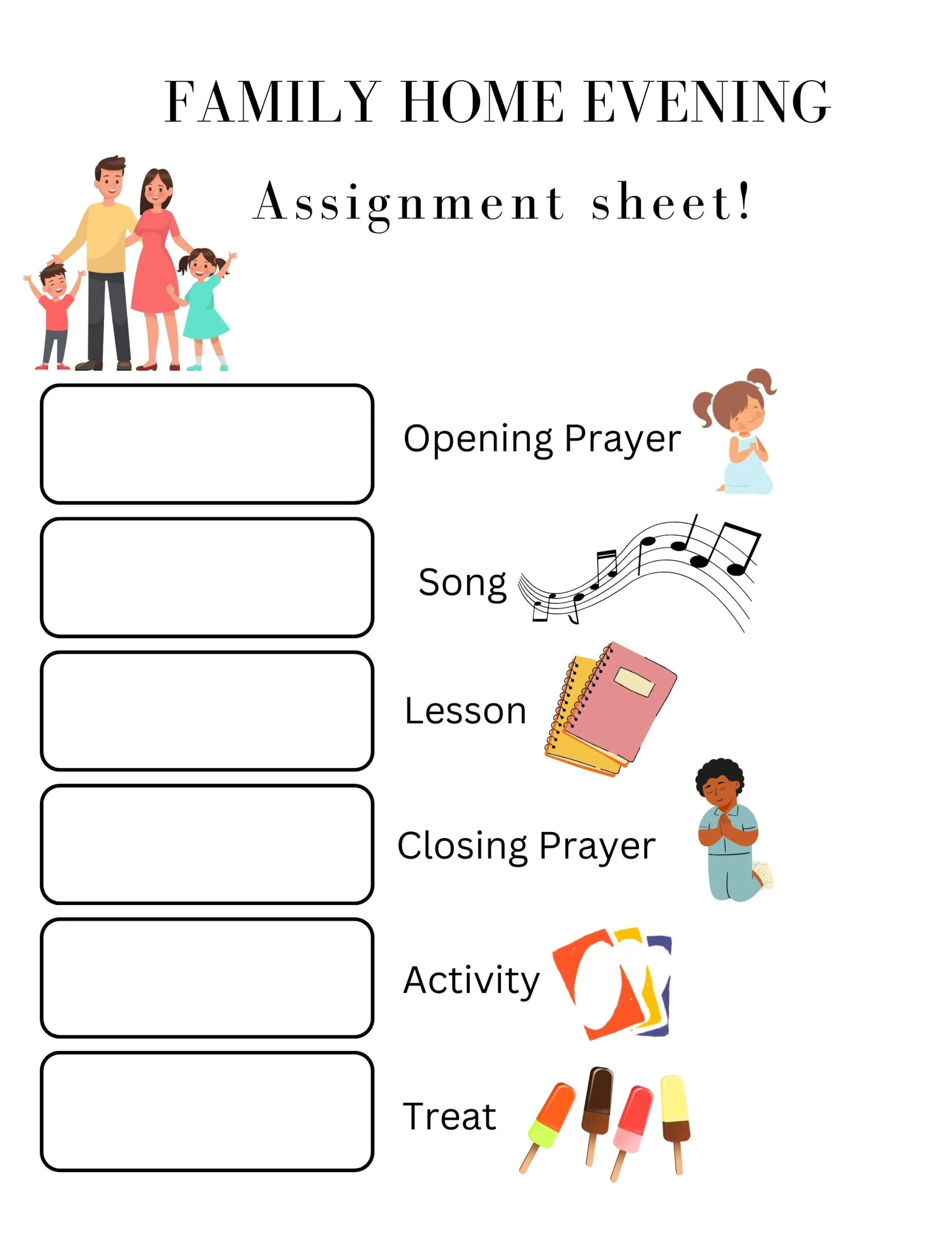 Family Home Evening Assignment List FHE Family Home Evening LDS Etsy