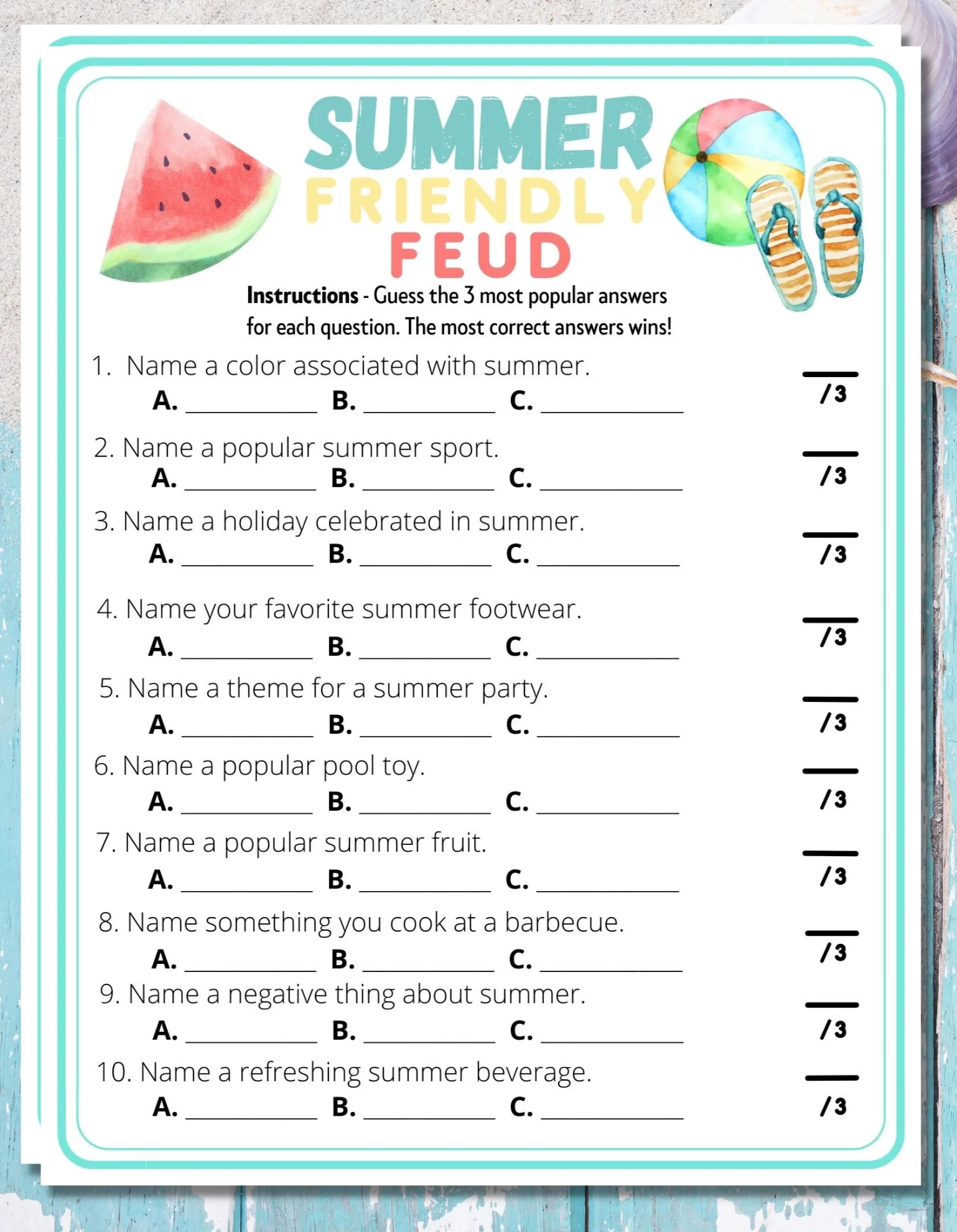 Family Reunion Summer Party Games Enjoymyprintables