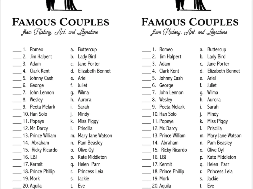 Famous Couples Matching Game Flanders Family Home Life