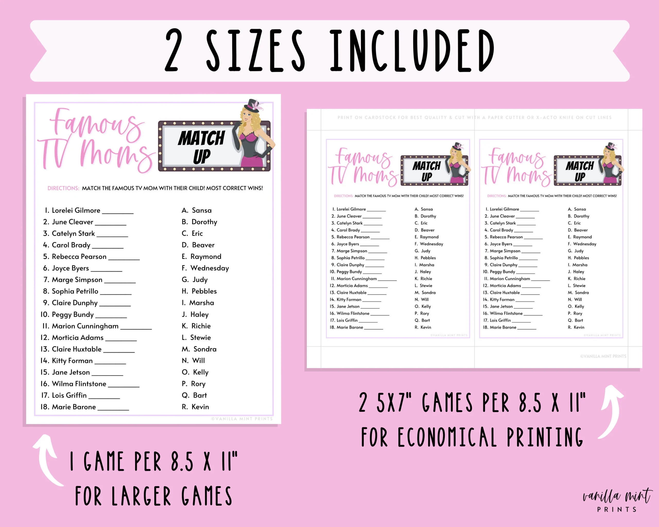 Famous Tv Moms Printable Game