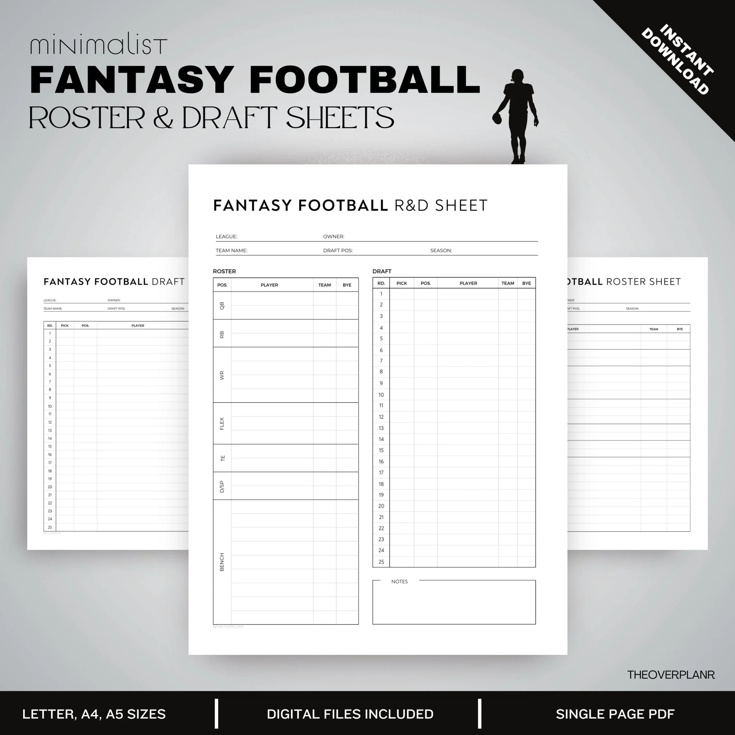 Fantasy Football Draft Roster Sheet Etsy