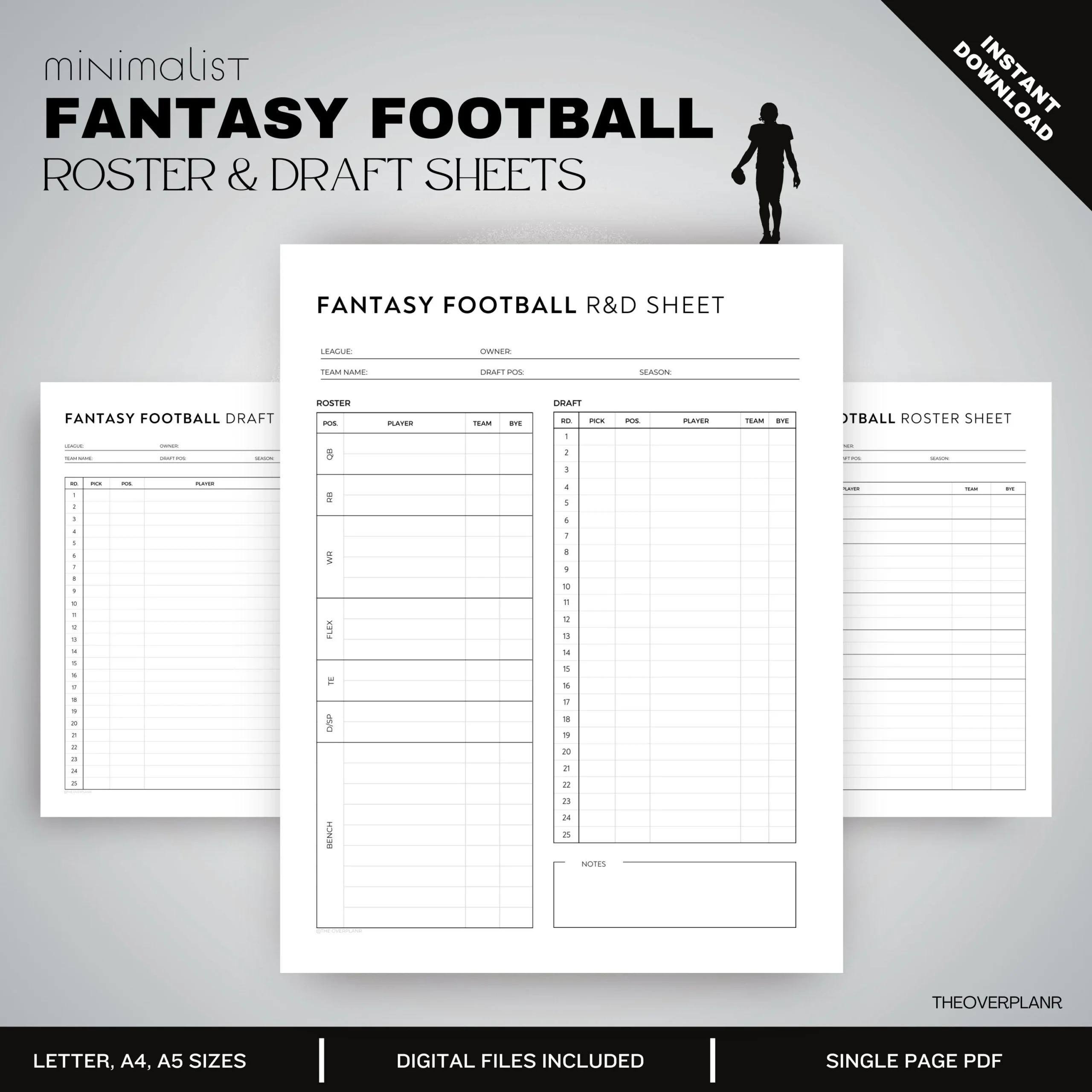 Fantasy Football Draft Roster Sheet Etsy Fantasy Football Draft Roster Sheet Etsy