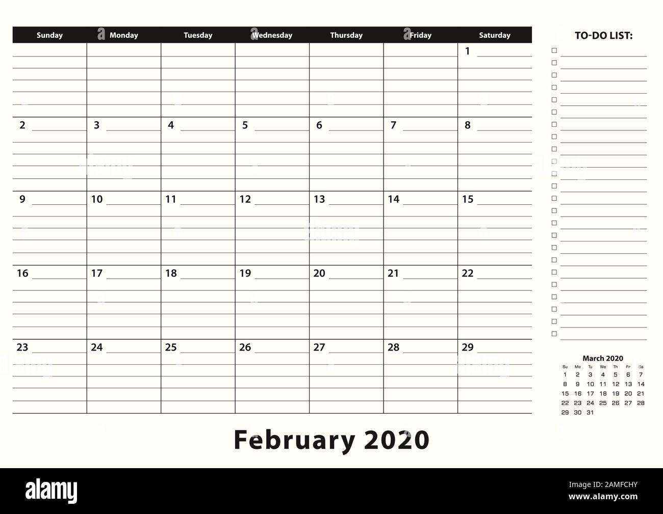 Printable February Calendar With Task List Printable February Calendar With Task List