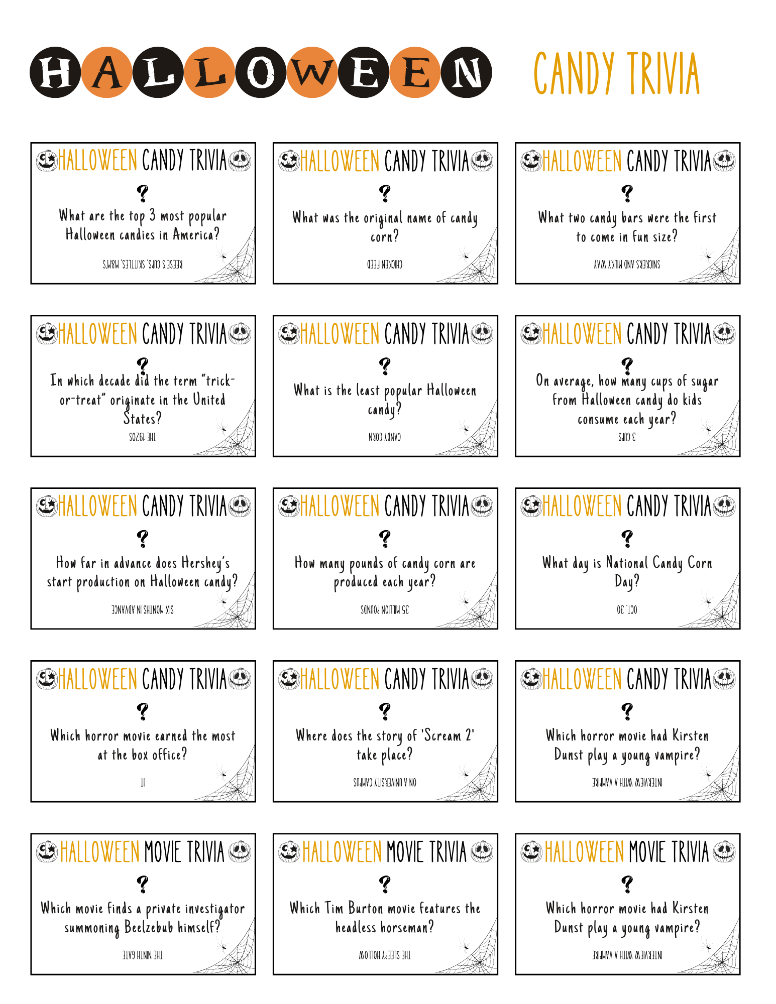Halloween Candy Trivia Printables