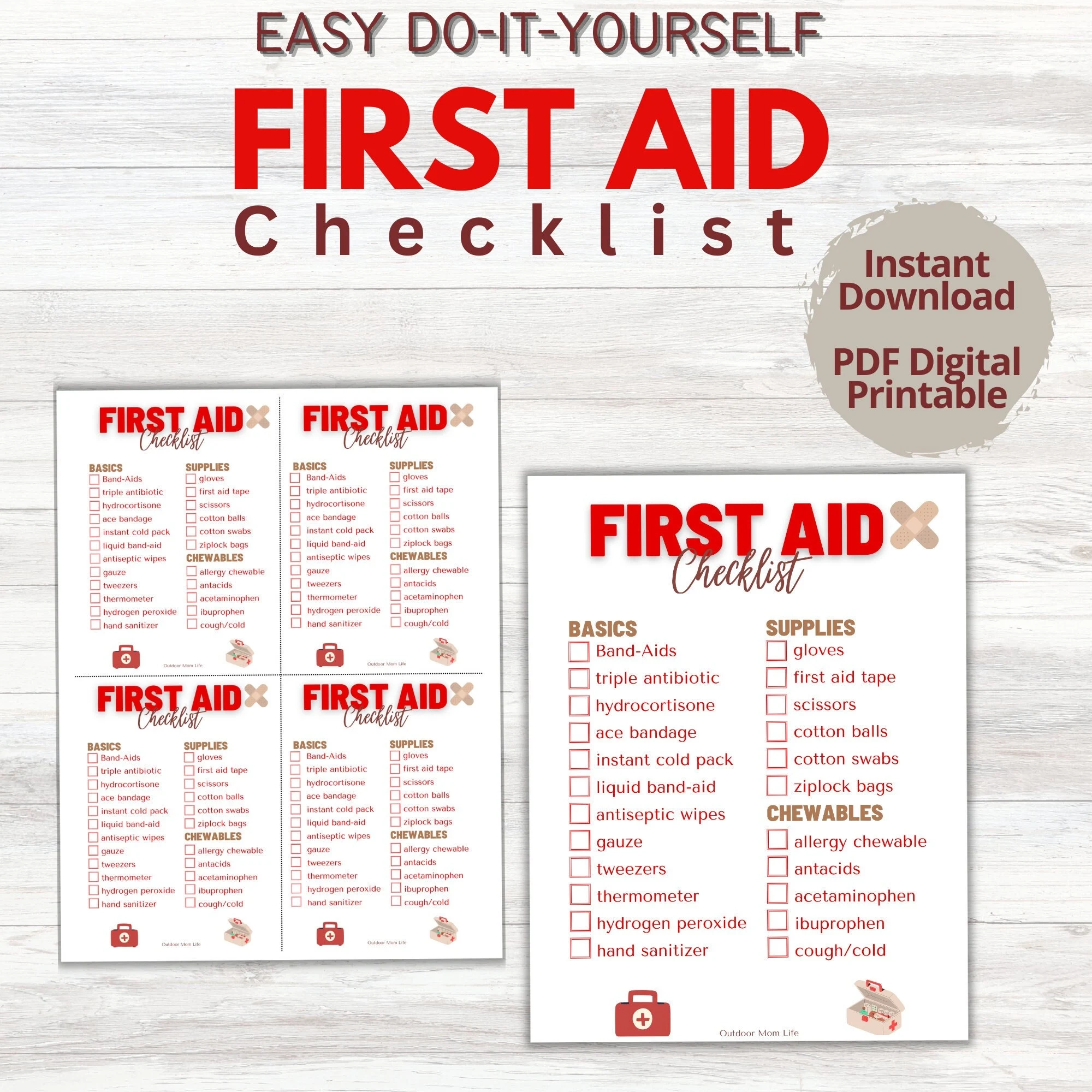 FIRST AID CHECKLIST First Aid Kit Outdoor First aid Supply List Checklist Instant Download Etsy