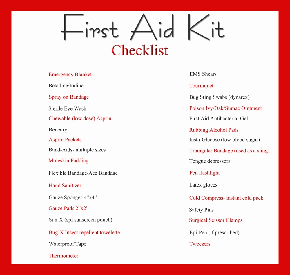 Printable First Aid Kit List