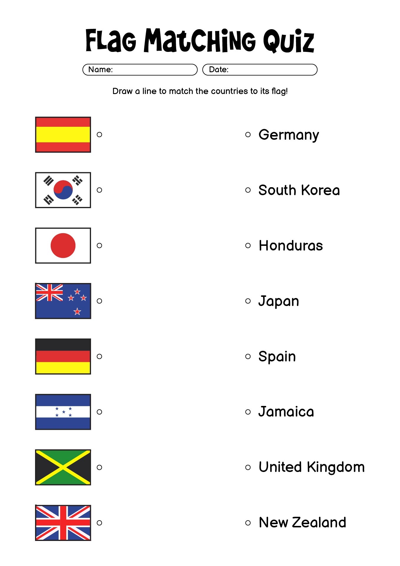 Flags Picture Quiz Printable