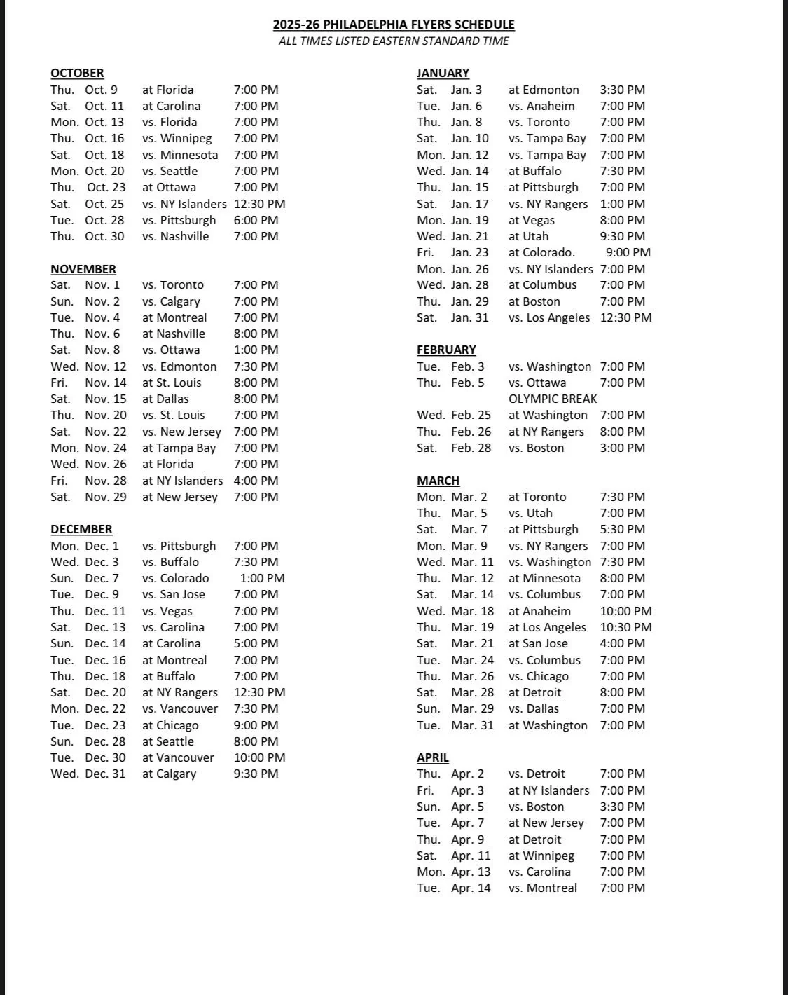 Flyers Announce 2025 26 Regular Season Schedule R Flyers