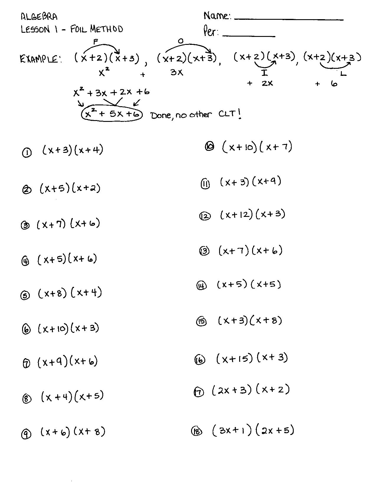 Foil Method Printable Quiz