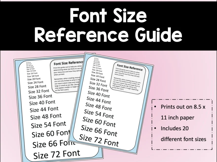 Font Size Reference Guide For Resources And Documents Etsy