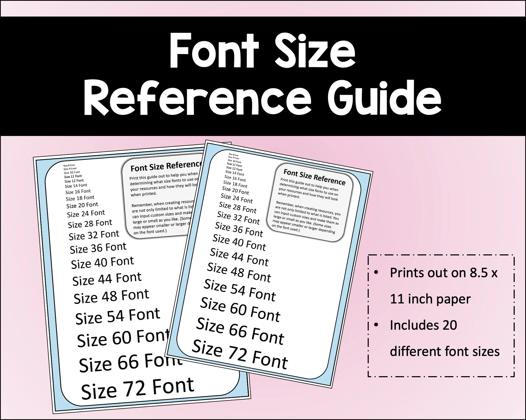 Font Size Reference Guide For Resources And Documents Etsy