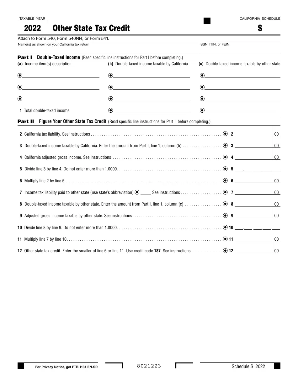 Form 540 Schedule S 2022 Fill Out Sign Online And Download Fillable PDF California Templateroller