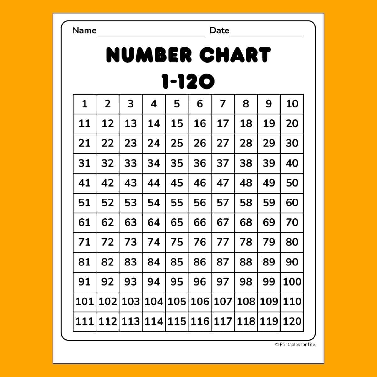 Printable 120 Number Charts Printable 120 Number Charts