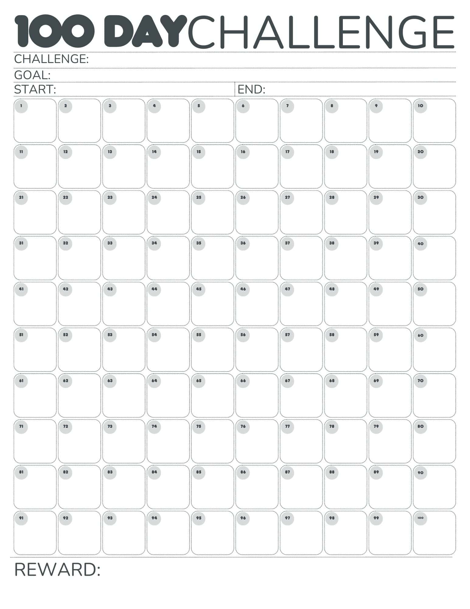 100 Day Chart Printable