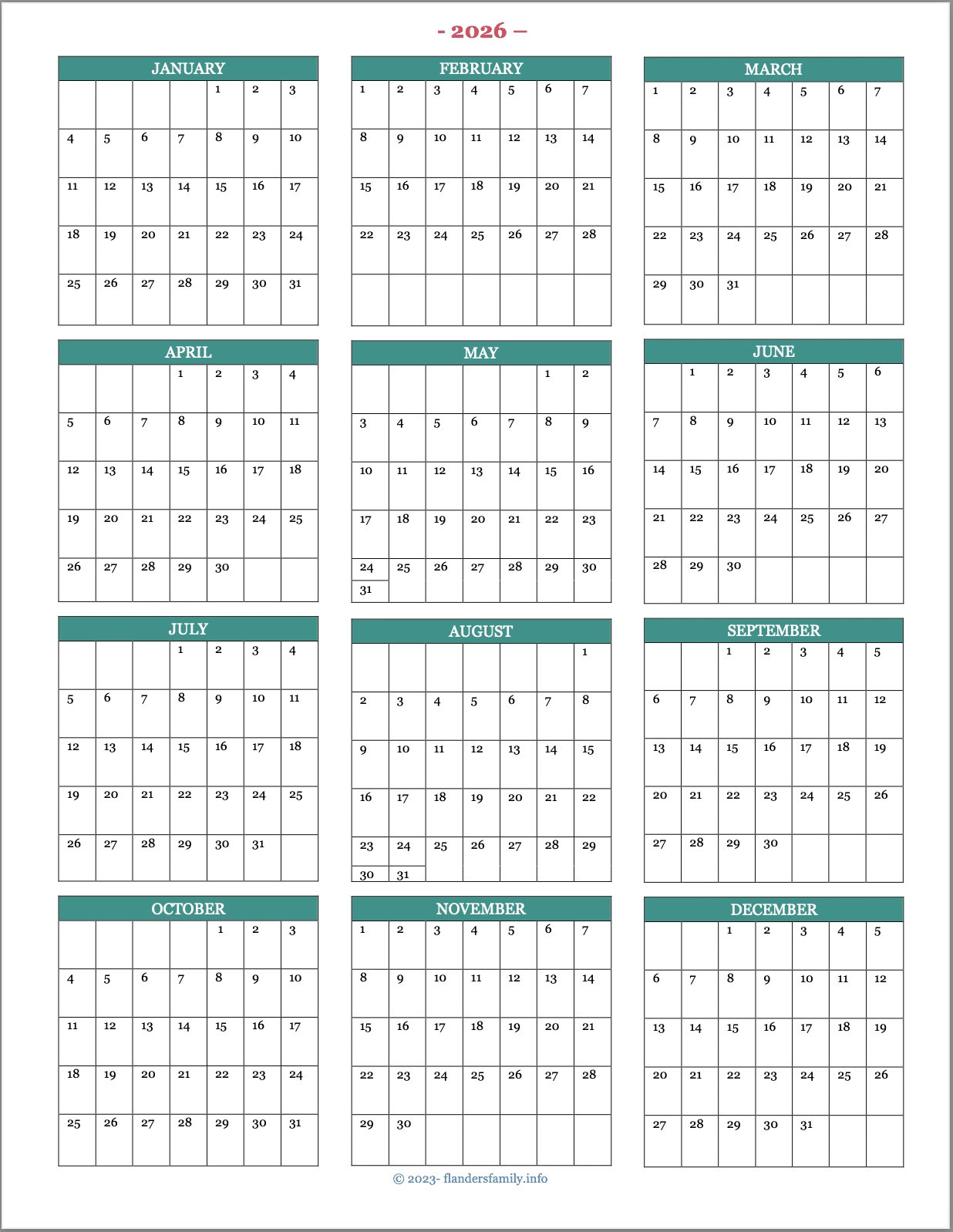 Free Monthly Printables 2026 Planner
