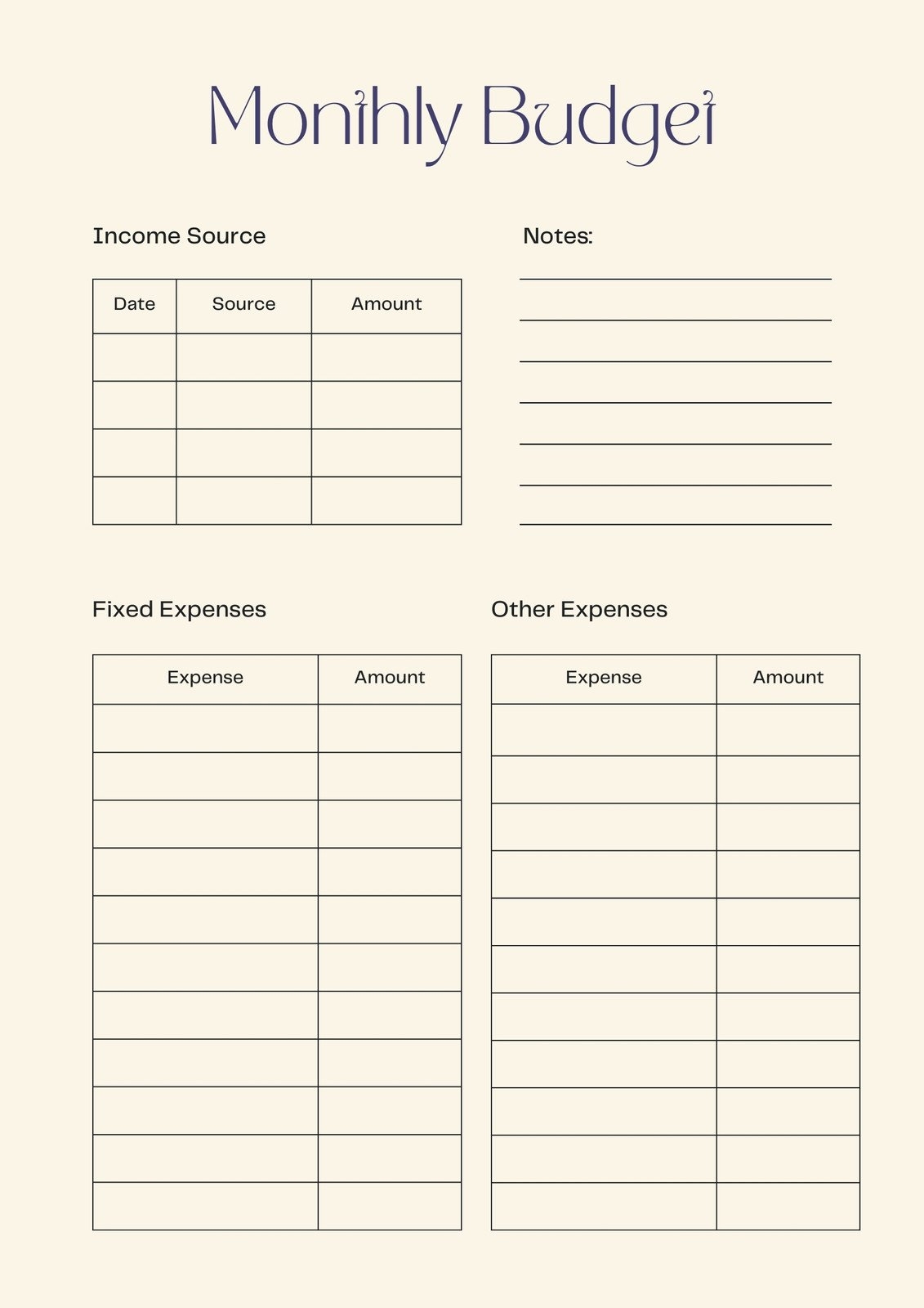 Free Online Printable Budget Planner