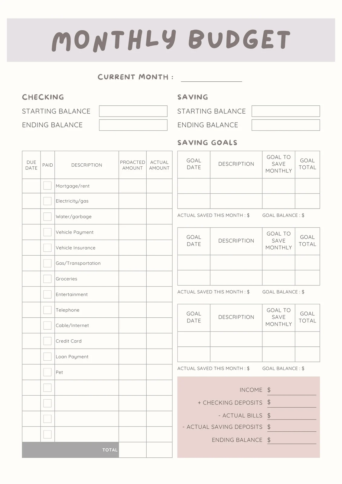 Need A Budget List Printable Forms