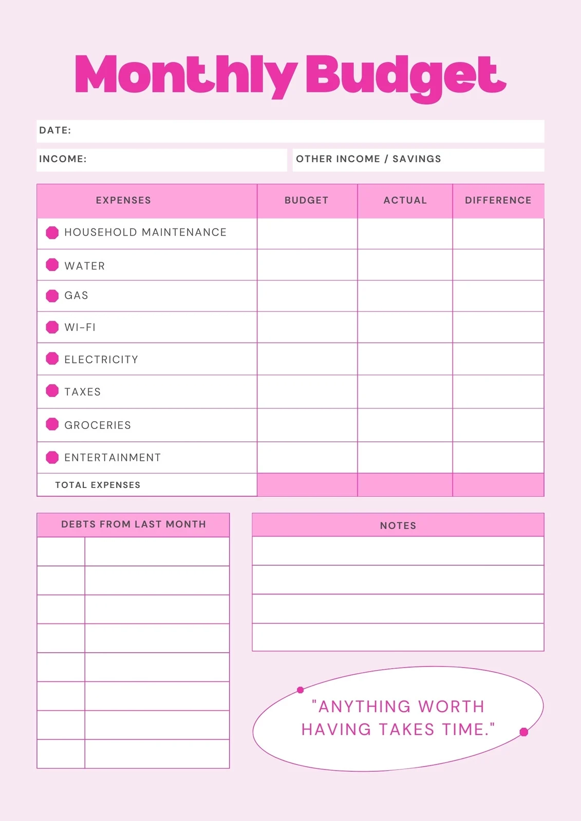 Planner Finance Tracker Printable