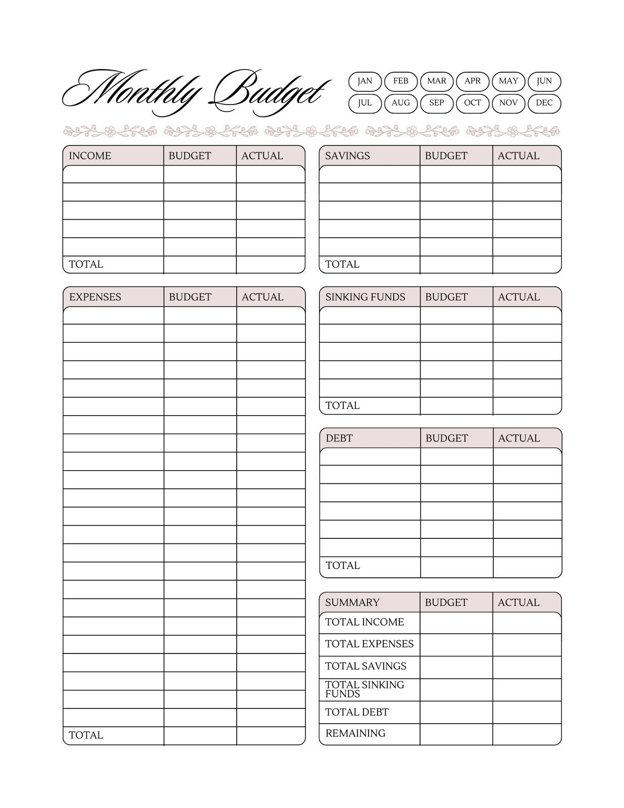 Free Printable Home Budget Planner