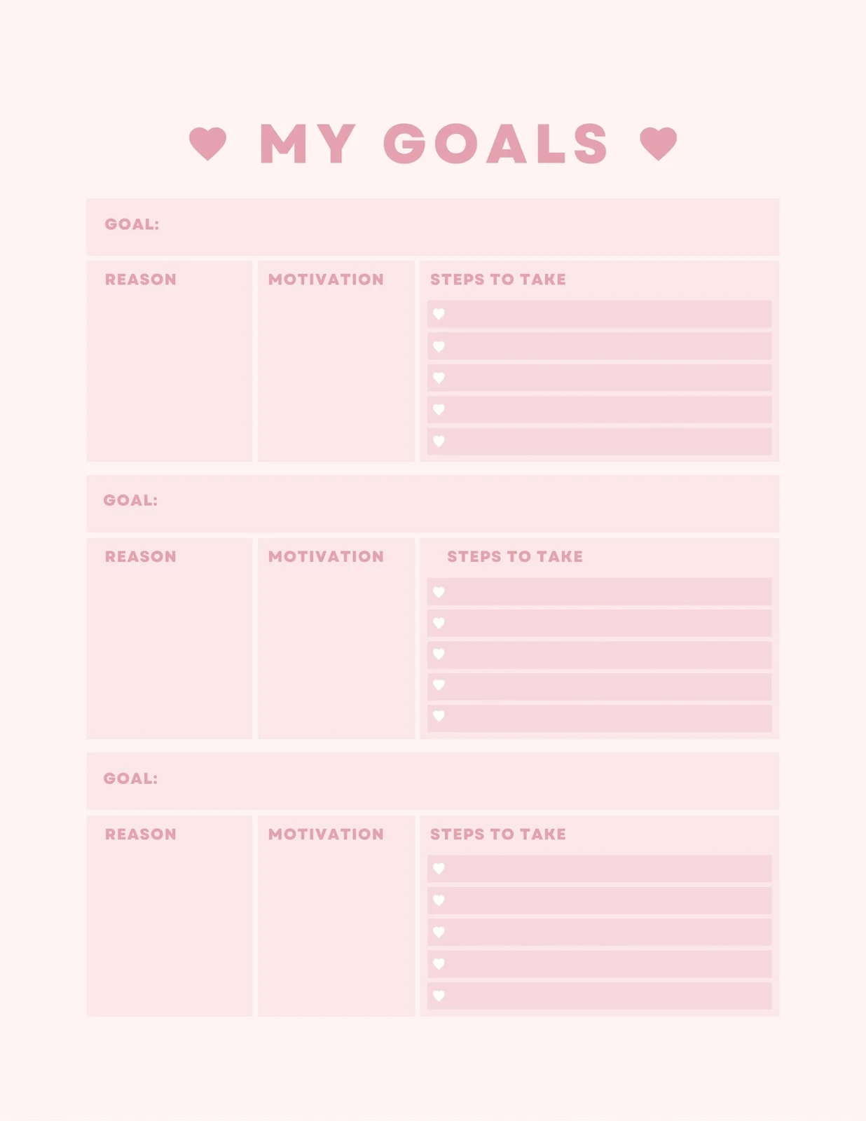 Free And Customizable Goals Templates