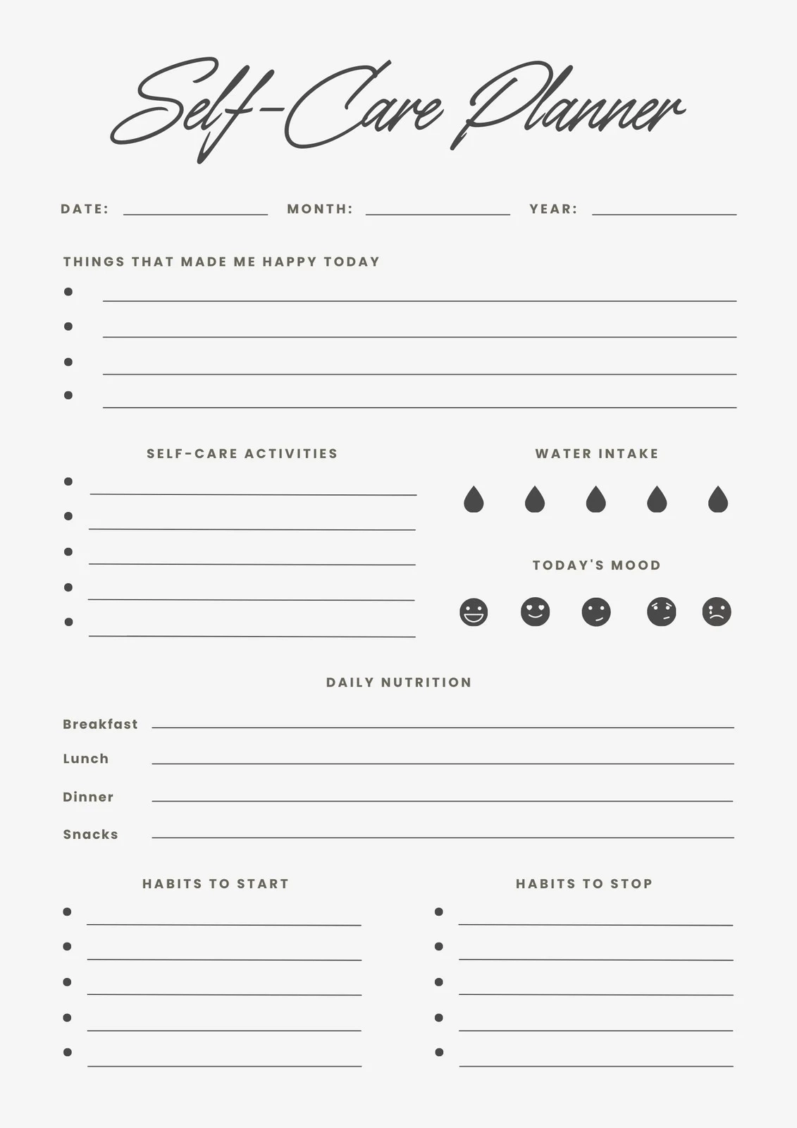 Free Printable Self Care Planner