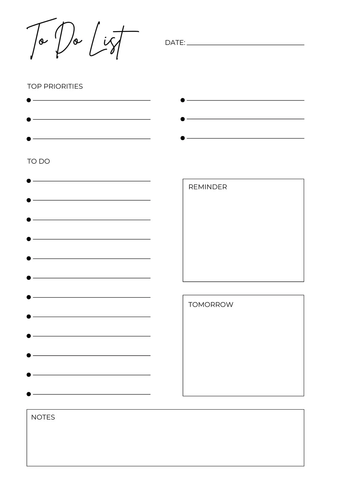 Fillable Printable To Do List