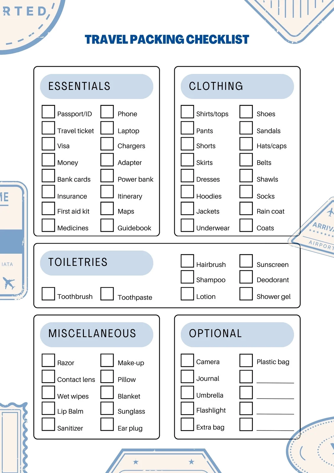 Free And Customizable Travel Checklist Templates Canva