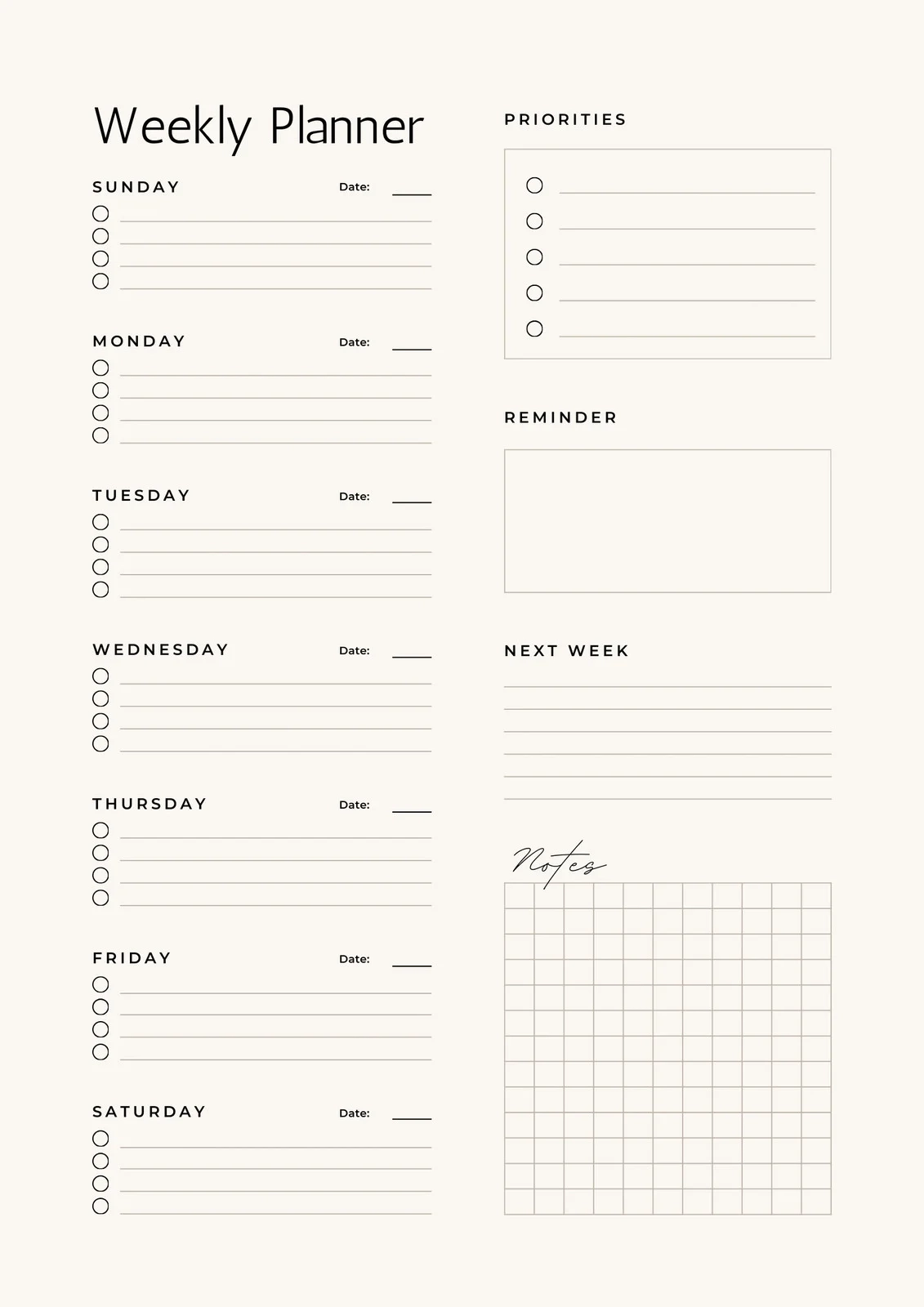 Plain Weekly Planner Printables Plain Weekly Planner Printables