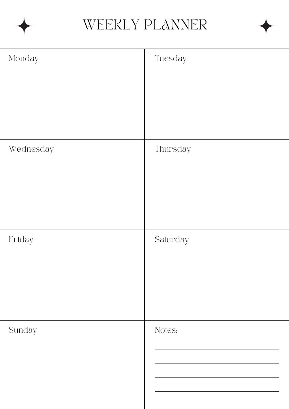 Cute 5 Day Weekly Planner Printable