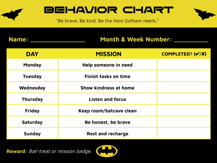 Free Batman Behavior Chart Template To Edit Online
