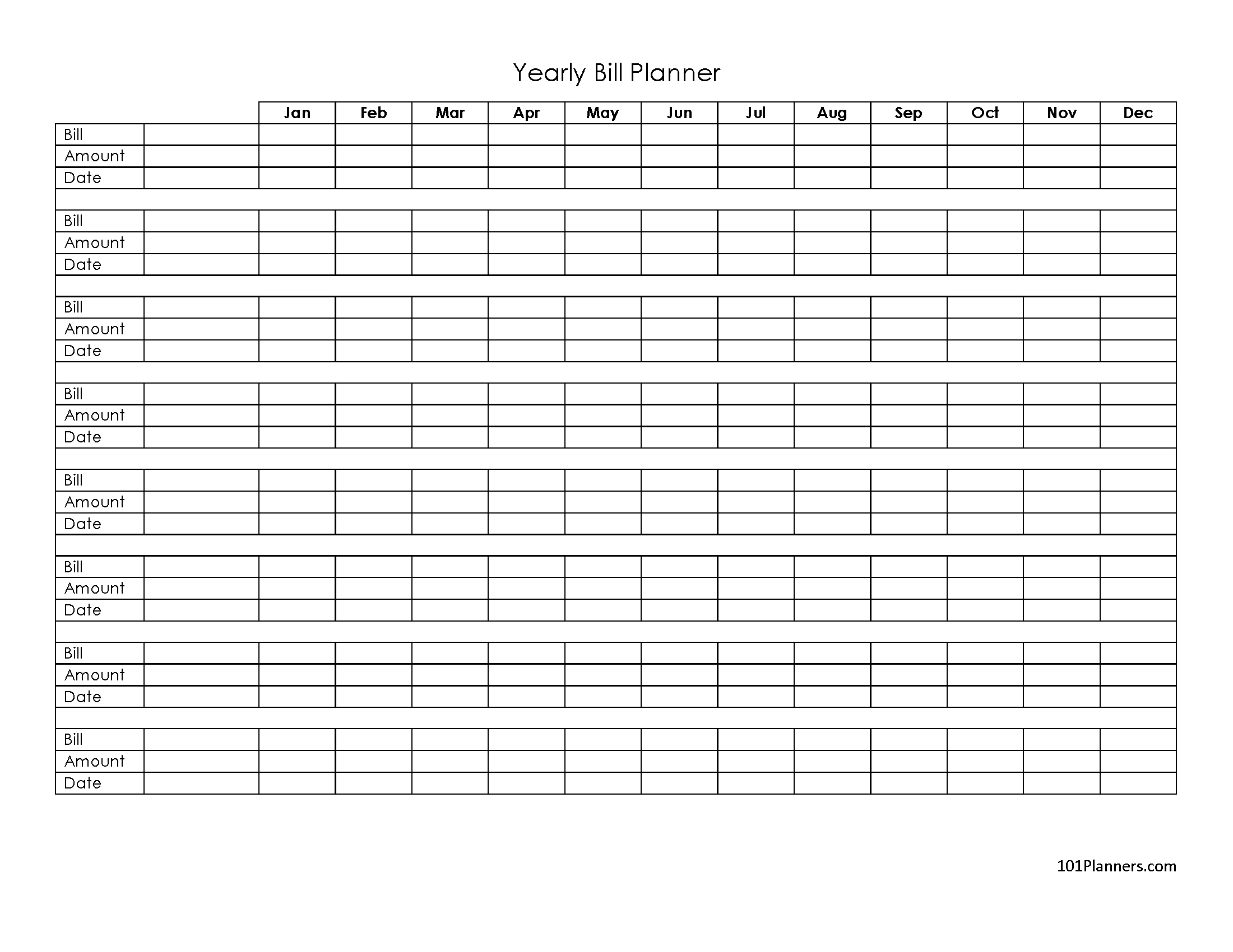Annual Bill Schedule Free Printable