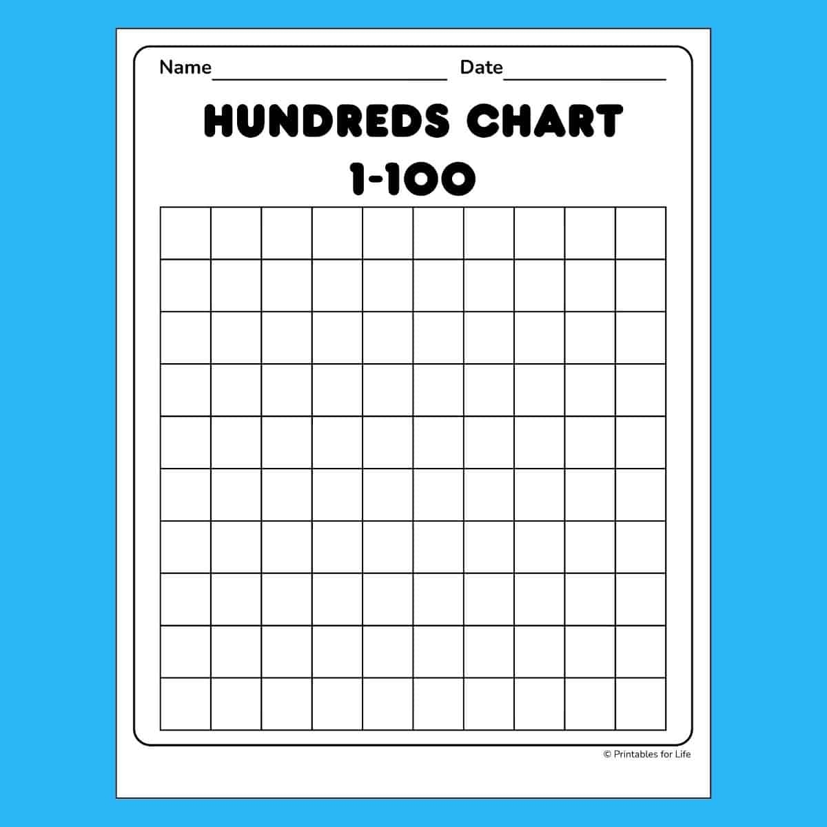 Blank 100s Chart Printable