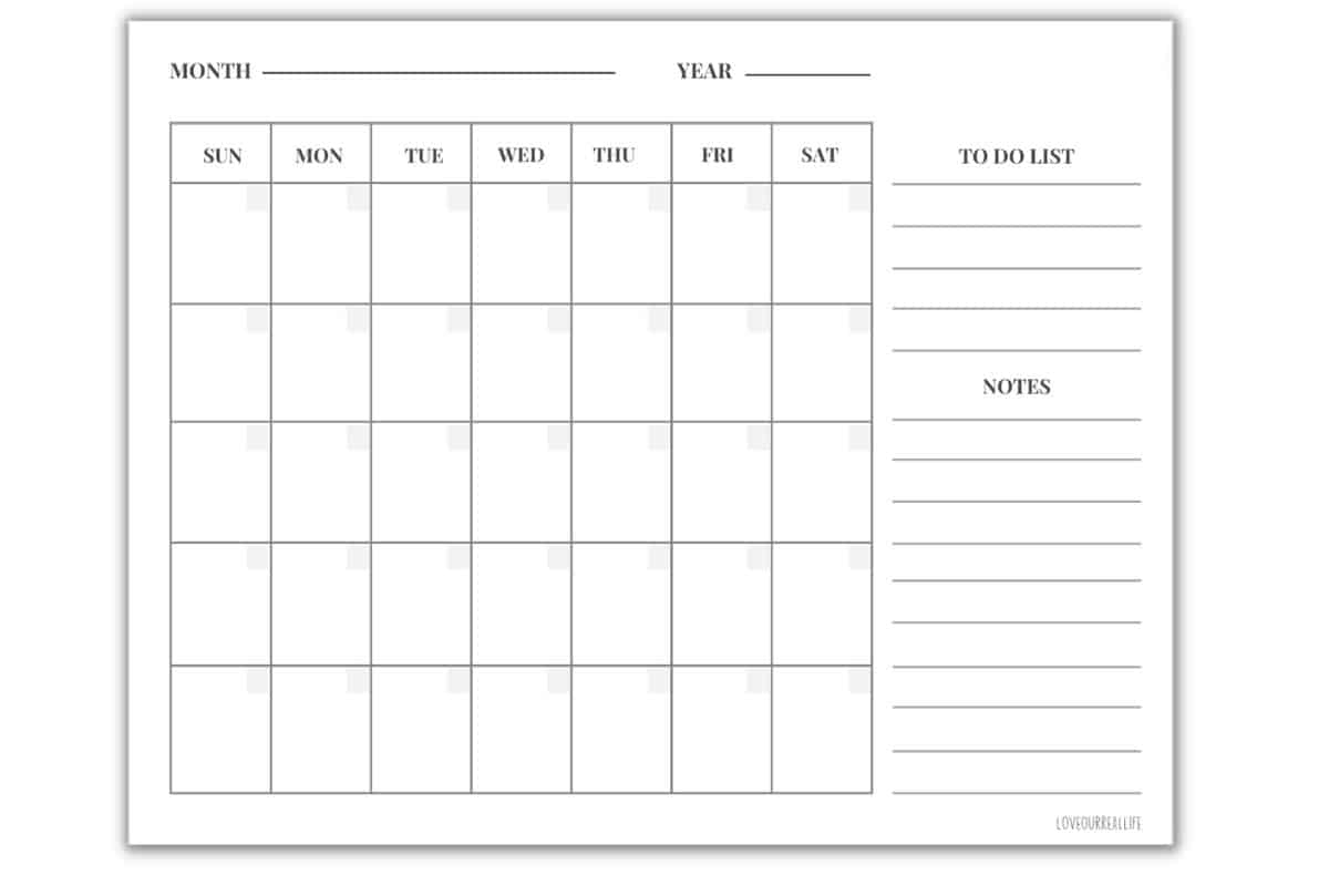 Printable 1 Month Schedule With Writing Printable 1 Month Schedule With Writing