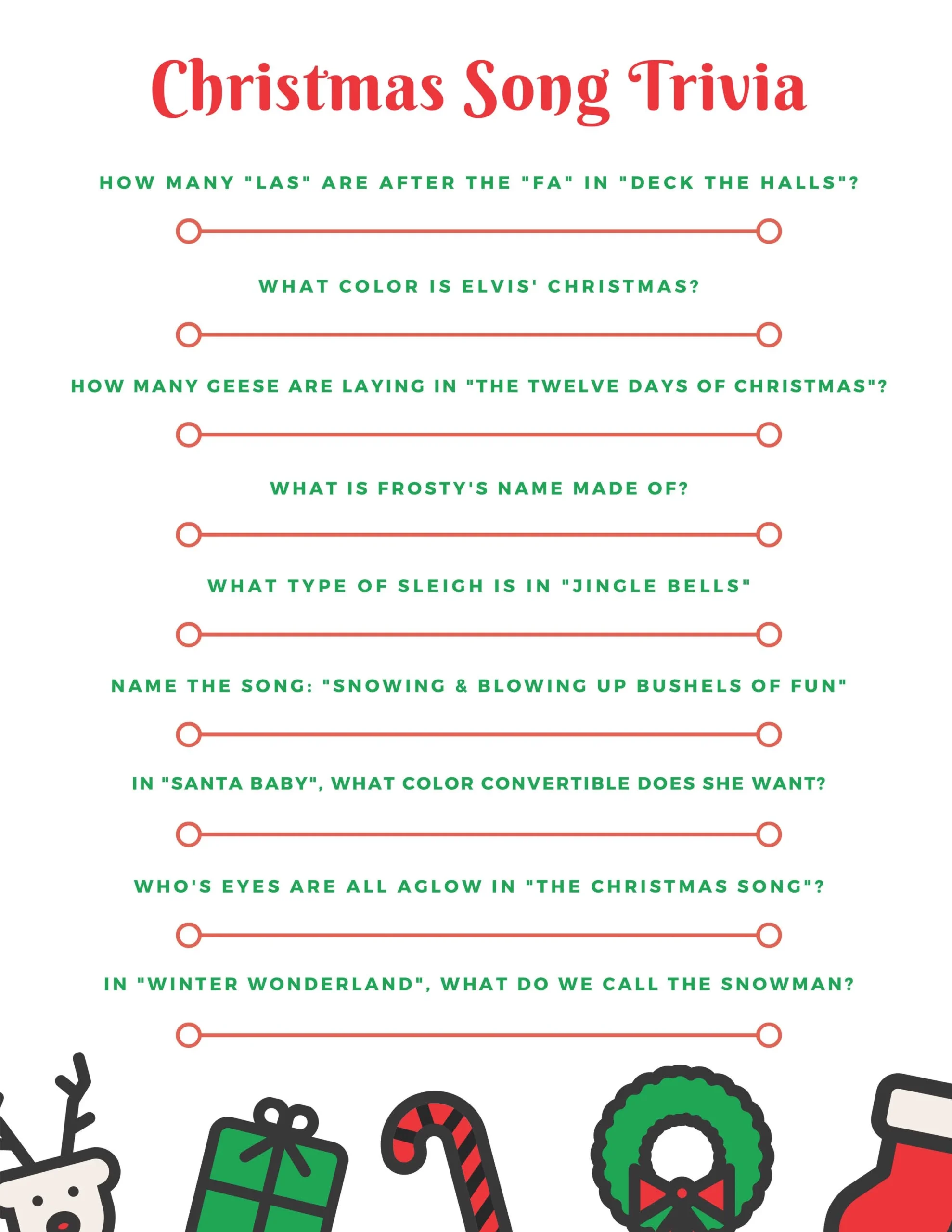 Printable Christmas Carol Trivia Games