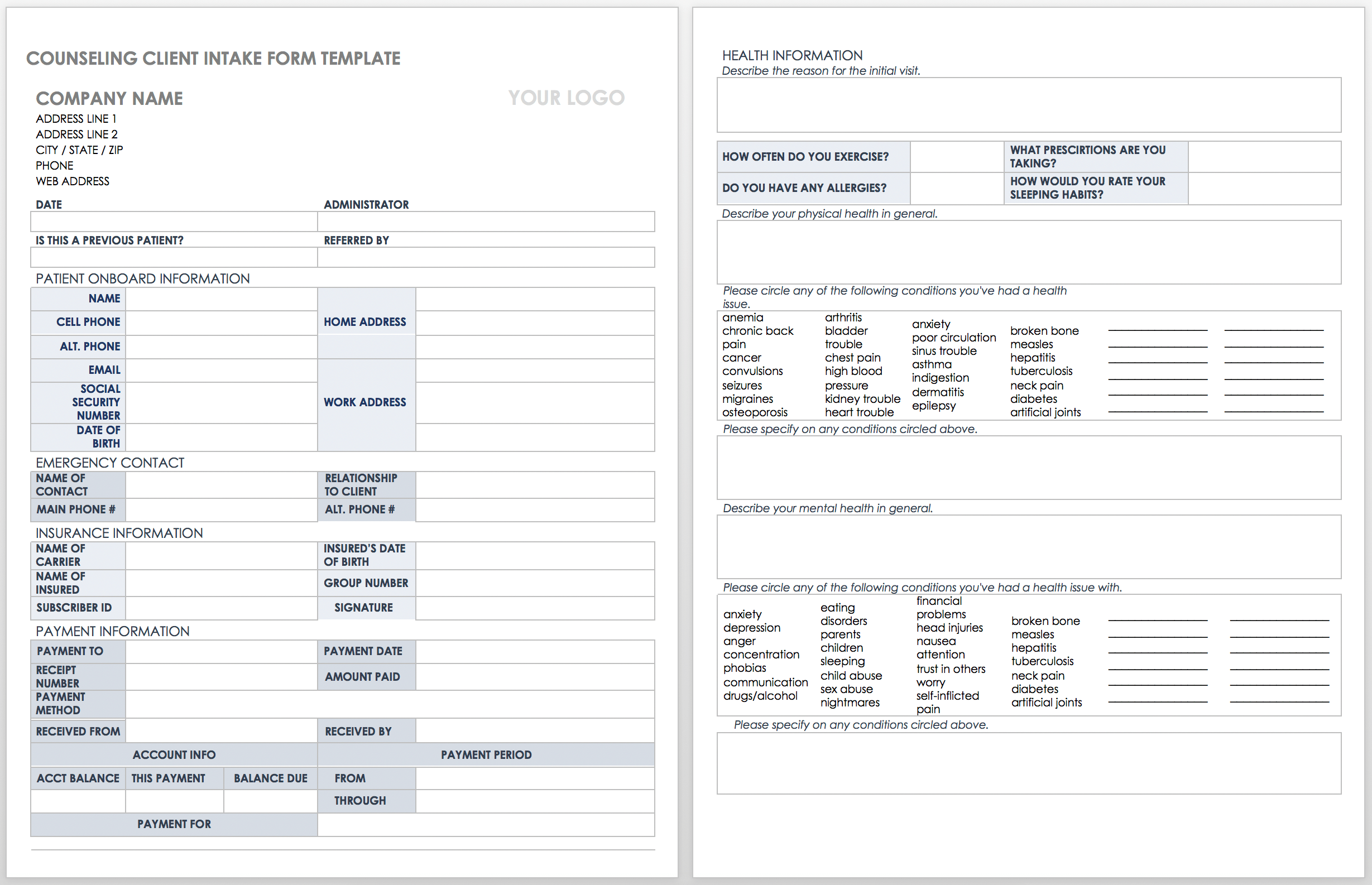 Free Printable Client Session Sheets