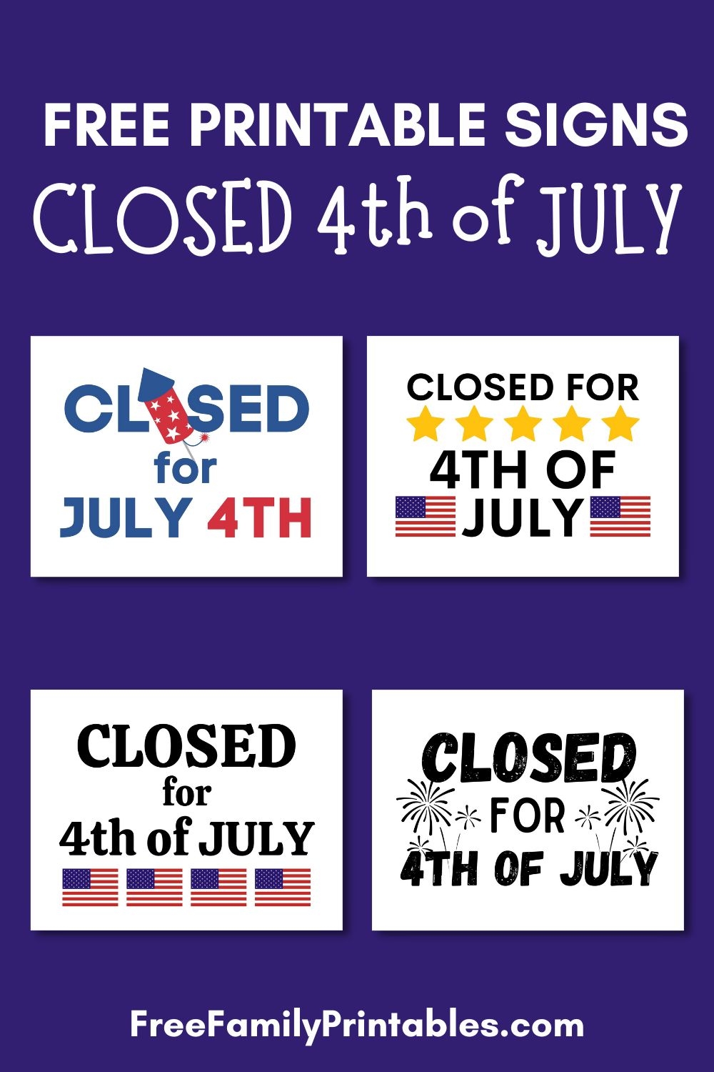 Printable Closed 4th Of July Sign