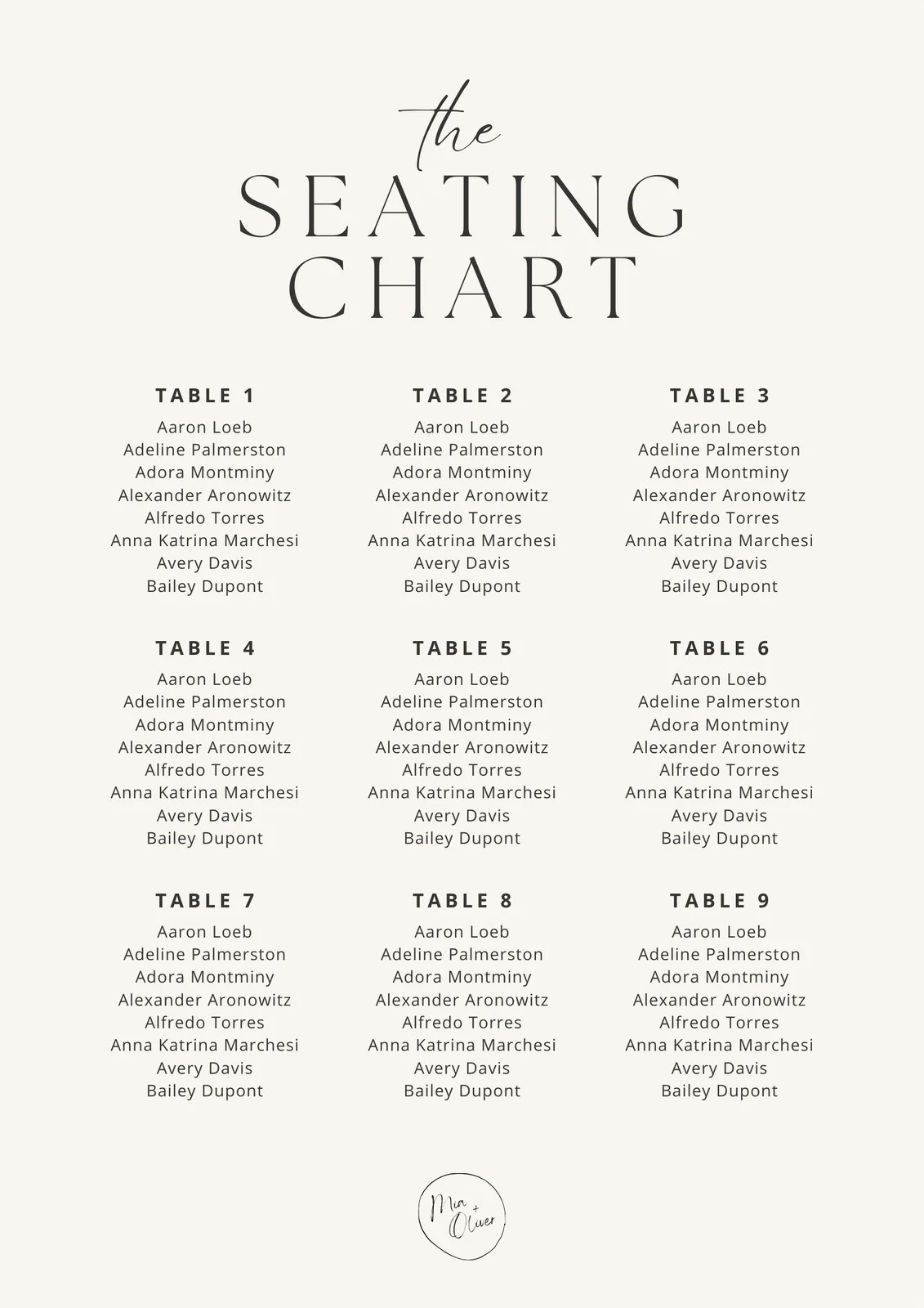 Free Printable Wedding Seating Chart Free Printable Wedding Seating Chart